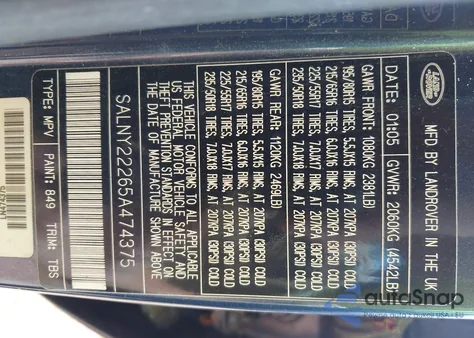 2005 Land Rover Freelander Se from USA, damaged, VIN SALNY22265A474375